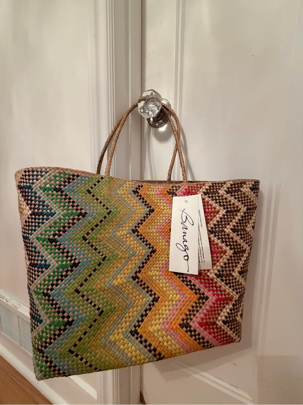 Ratan Beach Bag Chevron Woven Tote Bag